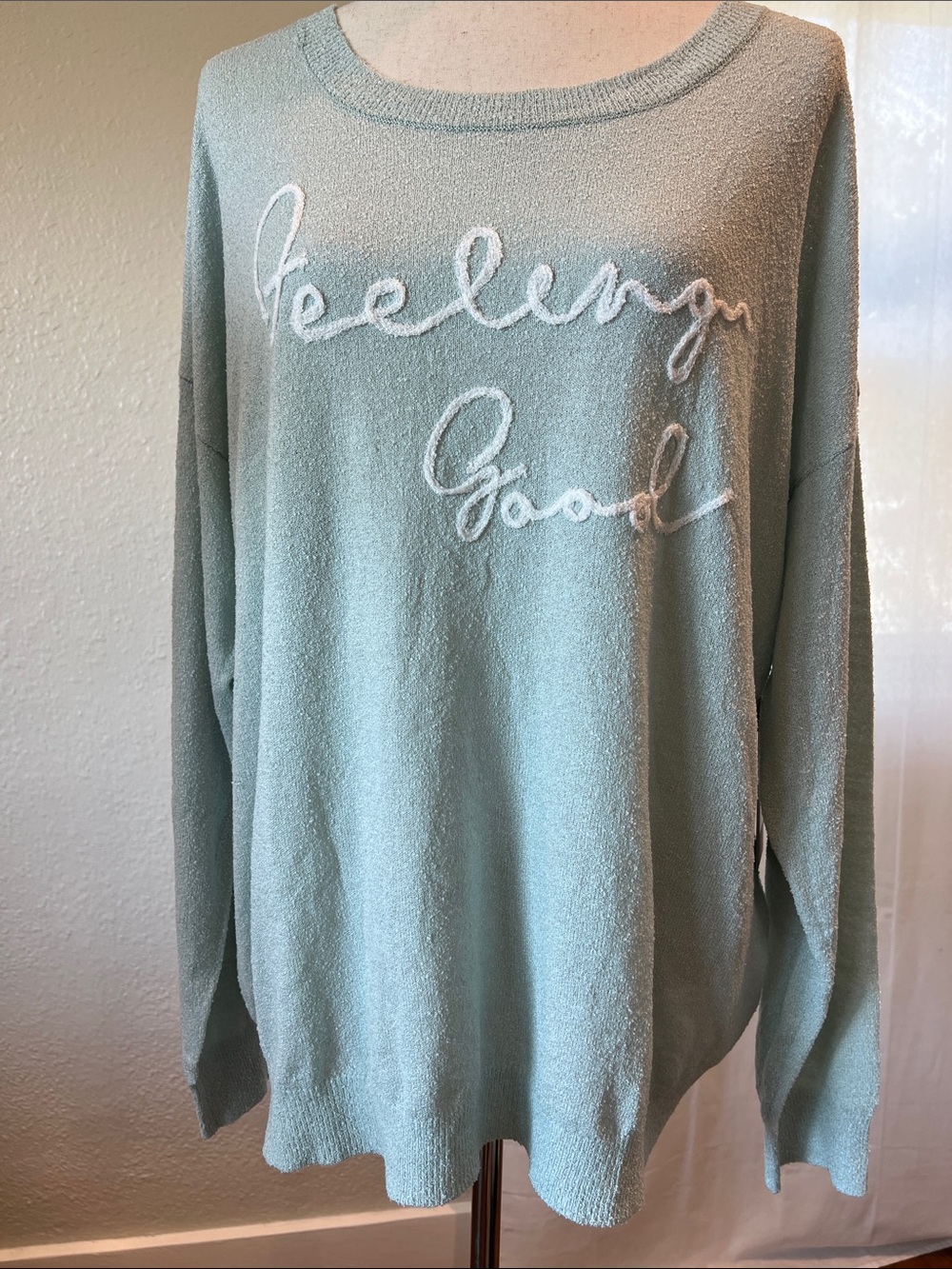 Korye "Feeling Good" Sea Foam Green Lightweight Sweater. Size 1X. NWT